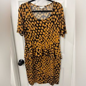 Prelude L Print Dress with Peplum Detail Yellow and Black
